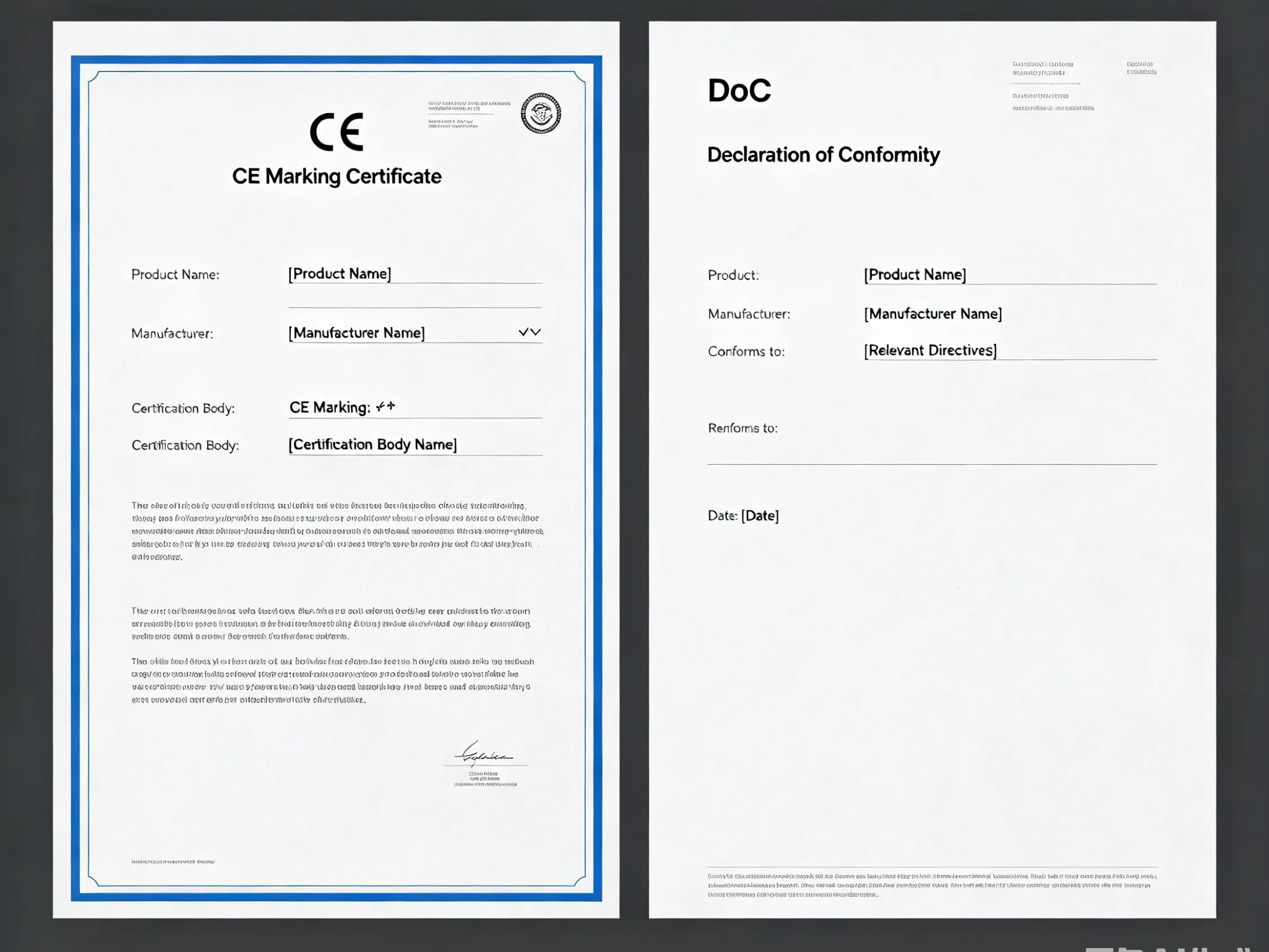 CE marking certificate and Declaration of Conformity